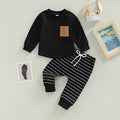 Long sleeve hooded baby striped cotton suit in army green with matching pants