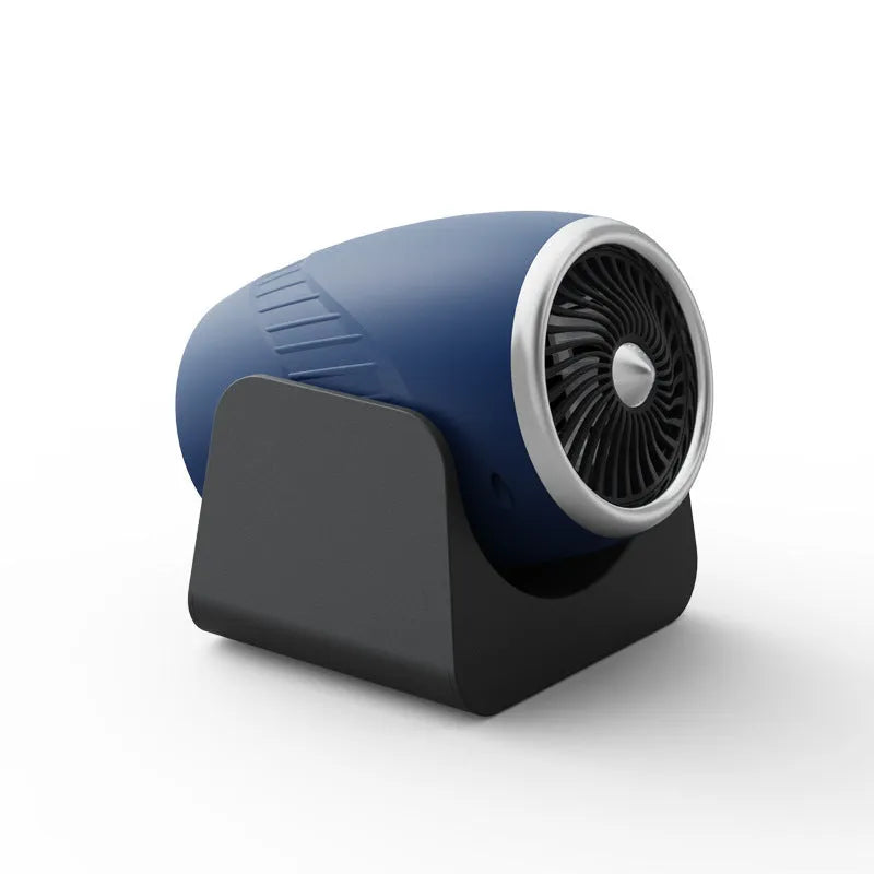 12v car heating fan with 180-degree rotation in navy blue colour for interior warming and window defrosting