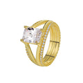 Gold square zircon geometric ring with electroplated copper band showing European American simple design