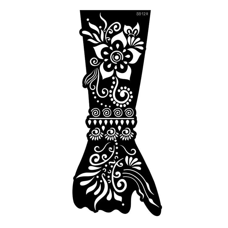 Pack of geometric hollow template tattoo stickers with machine-cut paper stencils for DIY art.