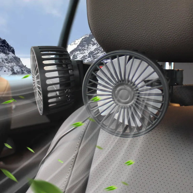 Black car USB rear pillow single head fan F4207 with PP plastic construction for 12V/24V vehicles