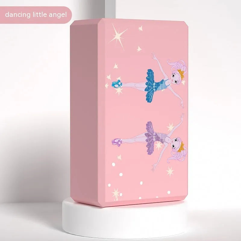 A high-density EVA yoga block in a choice of solid colours or printed designs, measuring 23cm by 15cm.