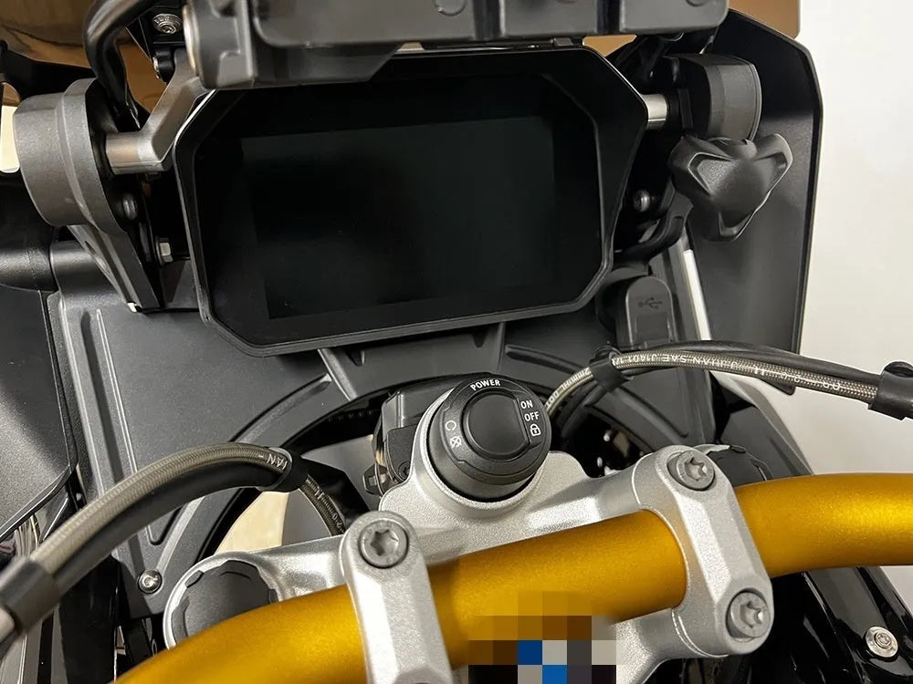 Black polycarbonate cockpit fairing kit for BMW R1250GS motorcycle with mounting hardware