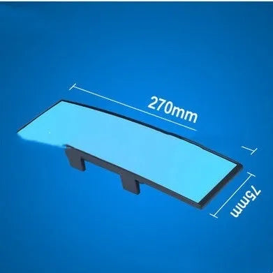 Curved blue filter car rearview mirror with wide-angle design and snap-on fitting, shown on a white background.