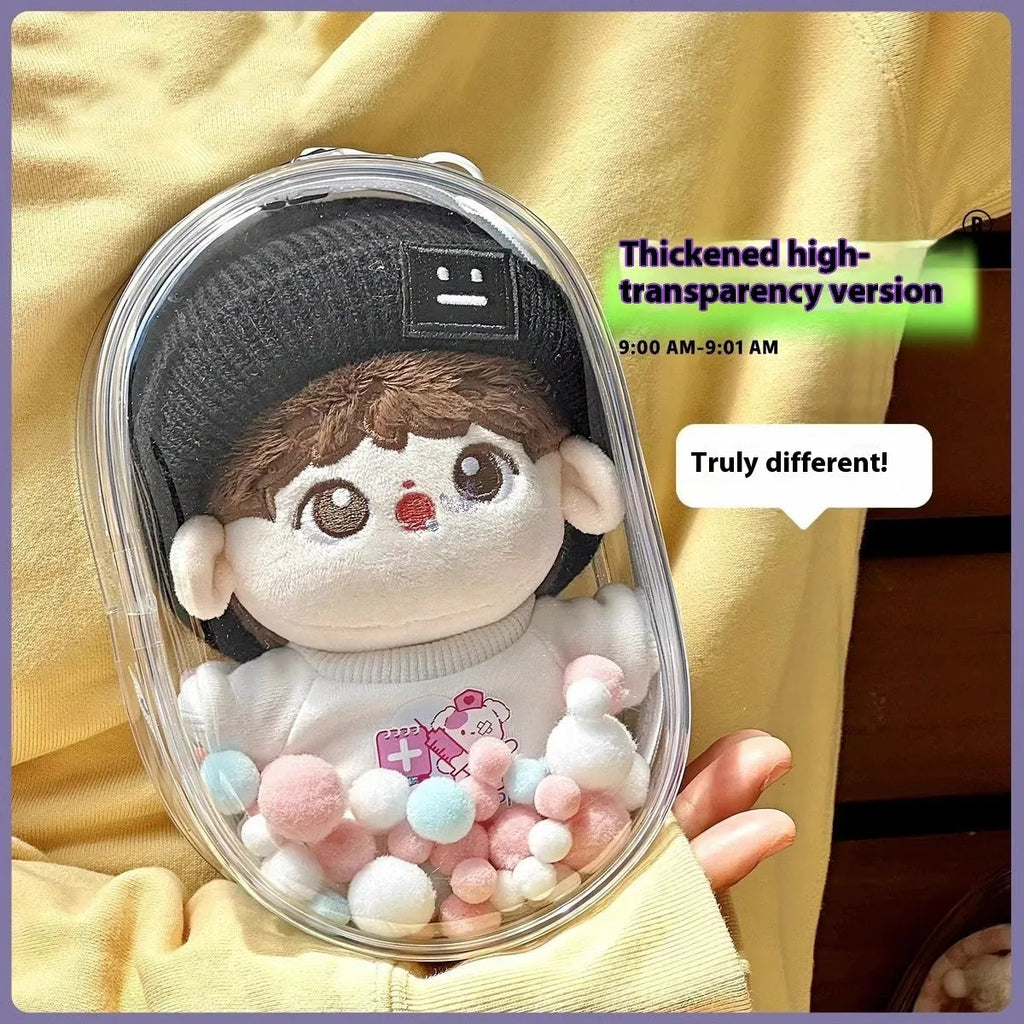 Transparent PVC cube storage bag for cotton dolls with backpack handle in multiple colour options
