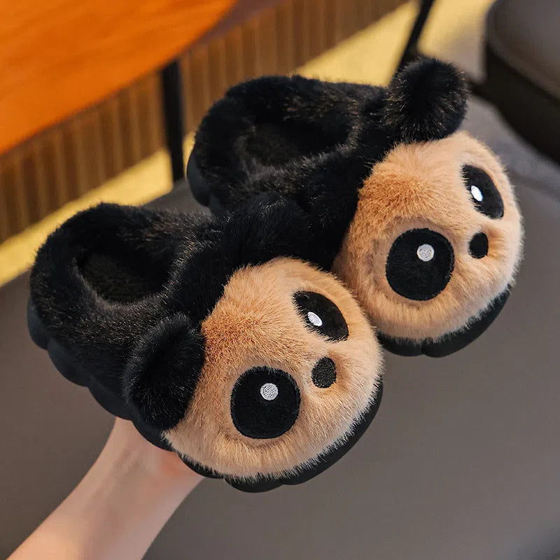 Children winter cotton slippers with fleece lining and imitation mink velvet upper in white and coffee colours