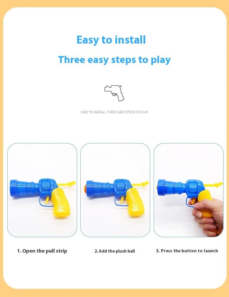 Interactive pet toy gun with plush yarn balls for dogs and cats indoor play