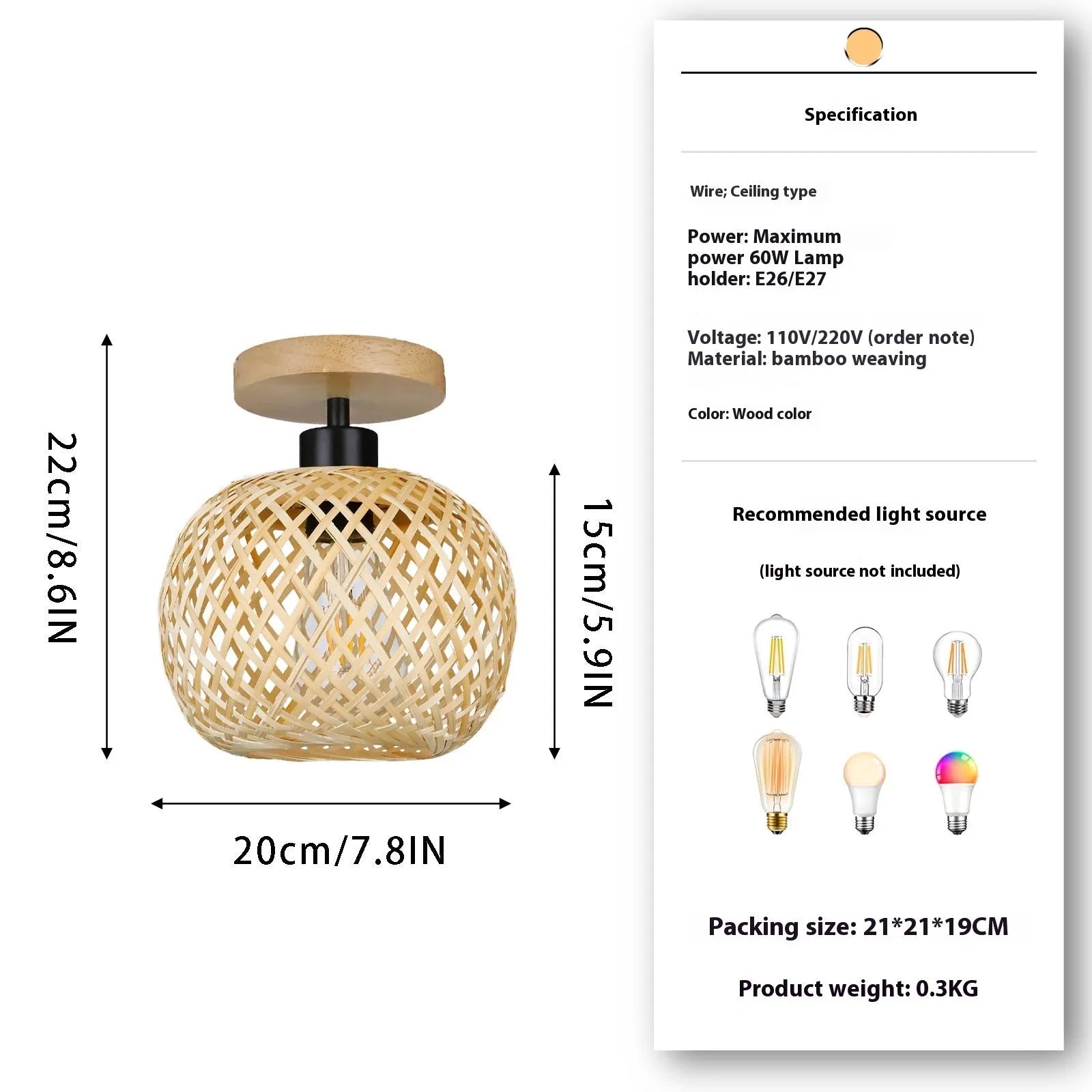 Japanese-style bamboo ceiling lamp with wood colour trim for corridor installation