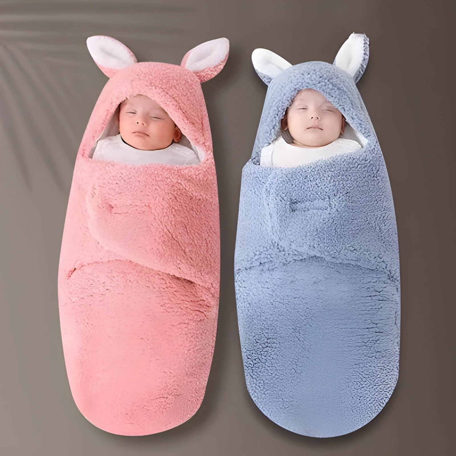 Baby newborn thickened out wrap swaddle sleeping bag in blue lamb wool, suitable for winter, size 0-3 months.