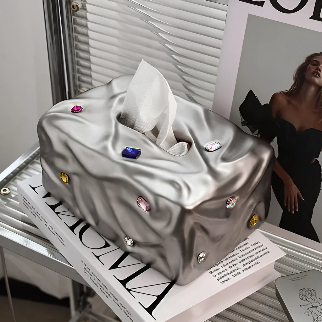 Ceramic tissue box in matte coconut milk white or silver electroplated finish