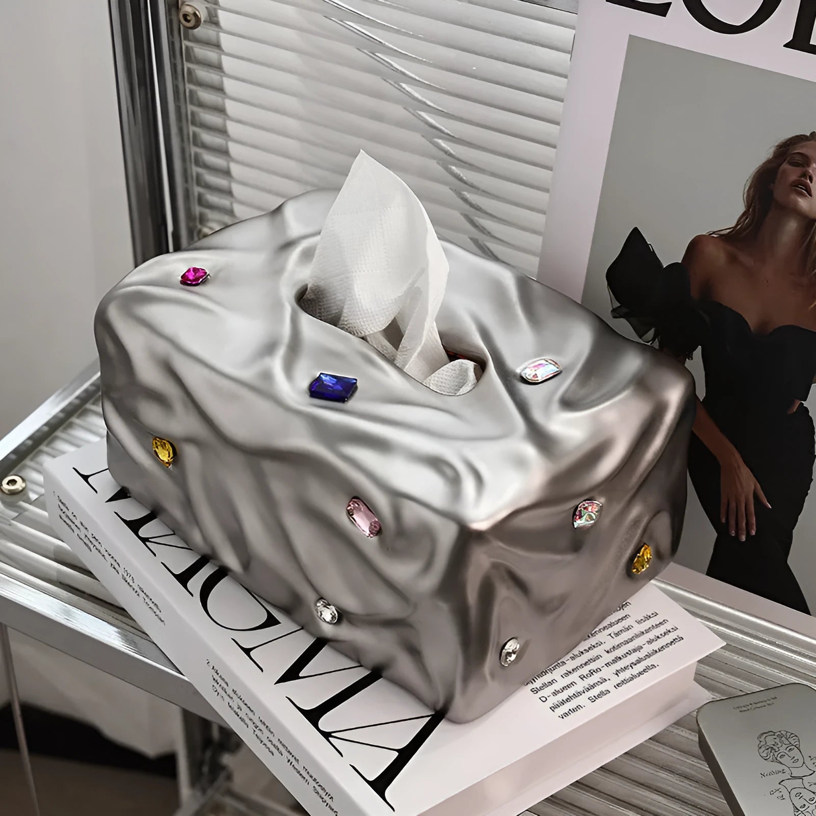 Ceramic tissue box in matte coconut milk white or silver electroplated finish