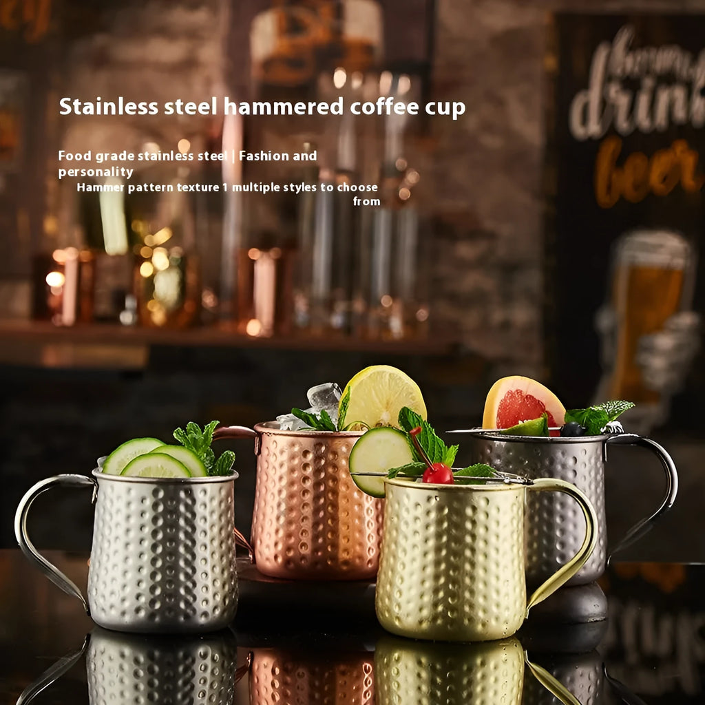Stainless steel Moscow Mule cup with copper plating in hammered or smooth finish