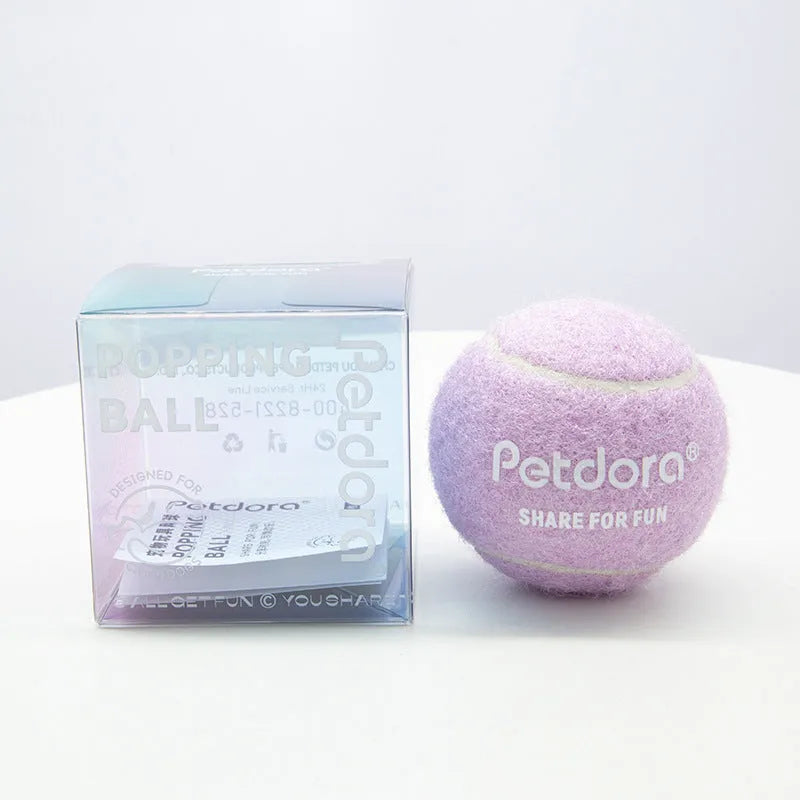Dog toy high elastic macaron pet tennis ball in ice crystal blue on white background