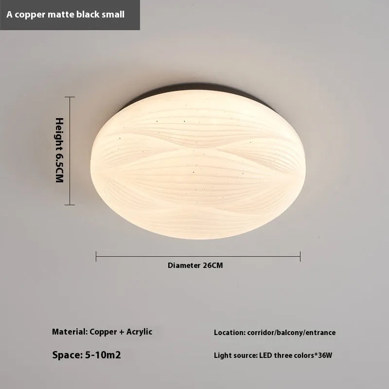 Modern light luxury cream style copper round ceiling lamp for bedroom with 26cm diameter option