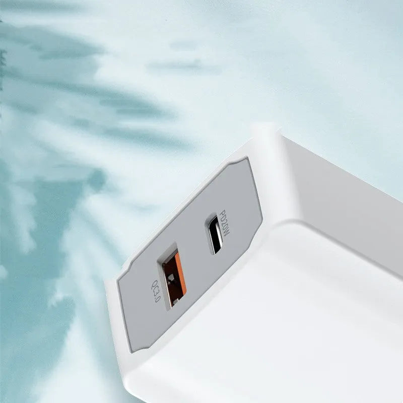 White European Standard fast charge phone charger set with compact dimensions