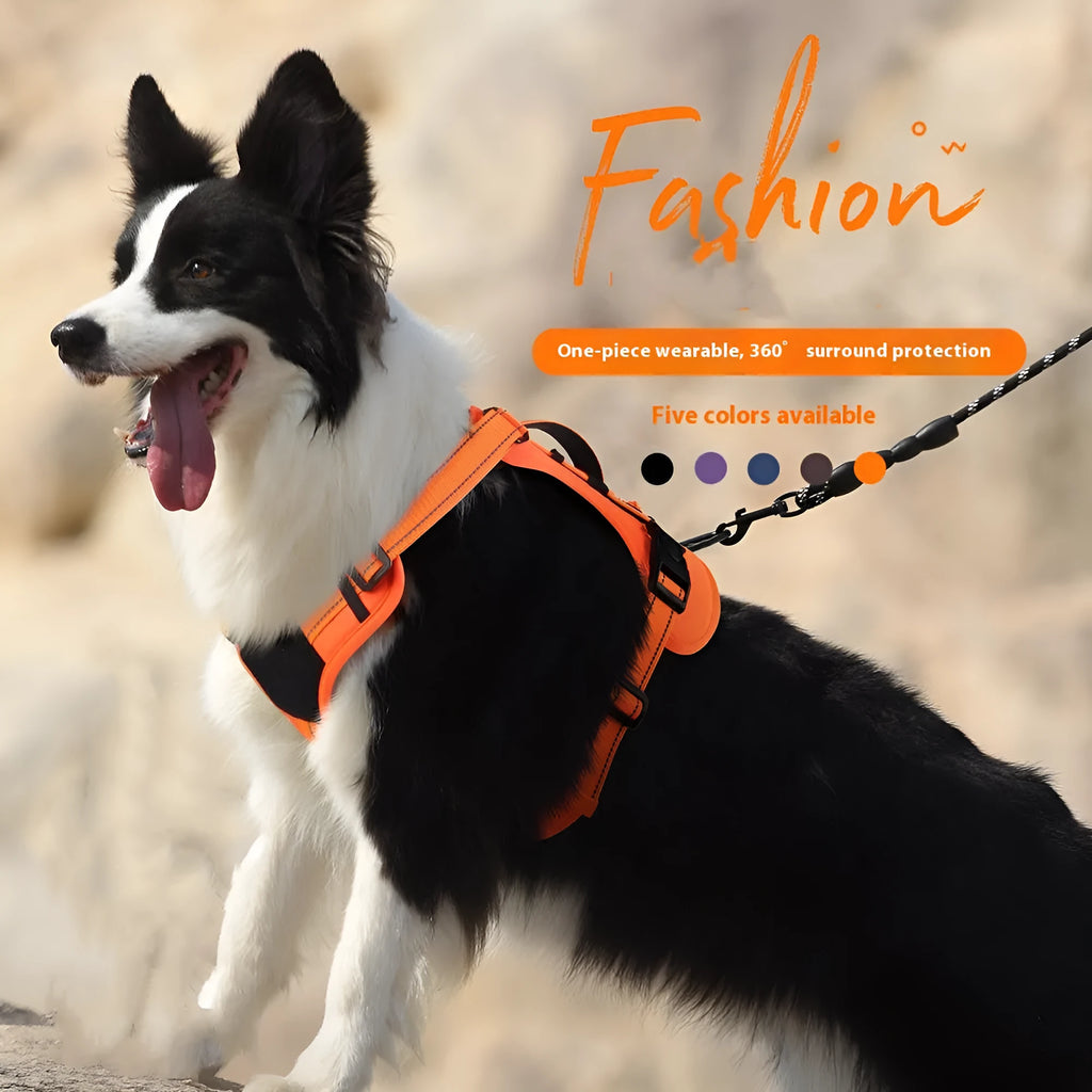 Reflective dog harness vest with integrated hand holding rope leash in multiple colour options