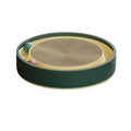 Large circular green cat scratching board with ball toys and replaceable cardboard core
