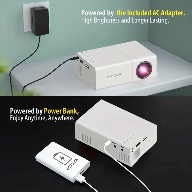 M100 portable LED home projector in black or white colour with remote control and accessories