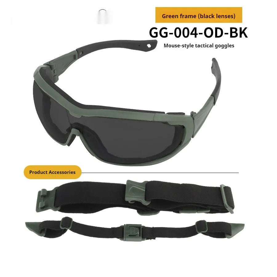 Outdoor fishing sand-proof goggles with plastic full rim frame, transparent lens, sports style, available in black mud army colour