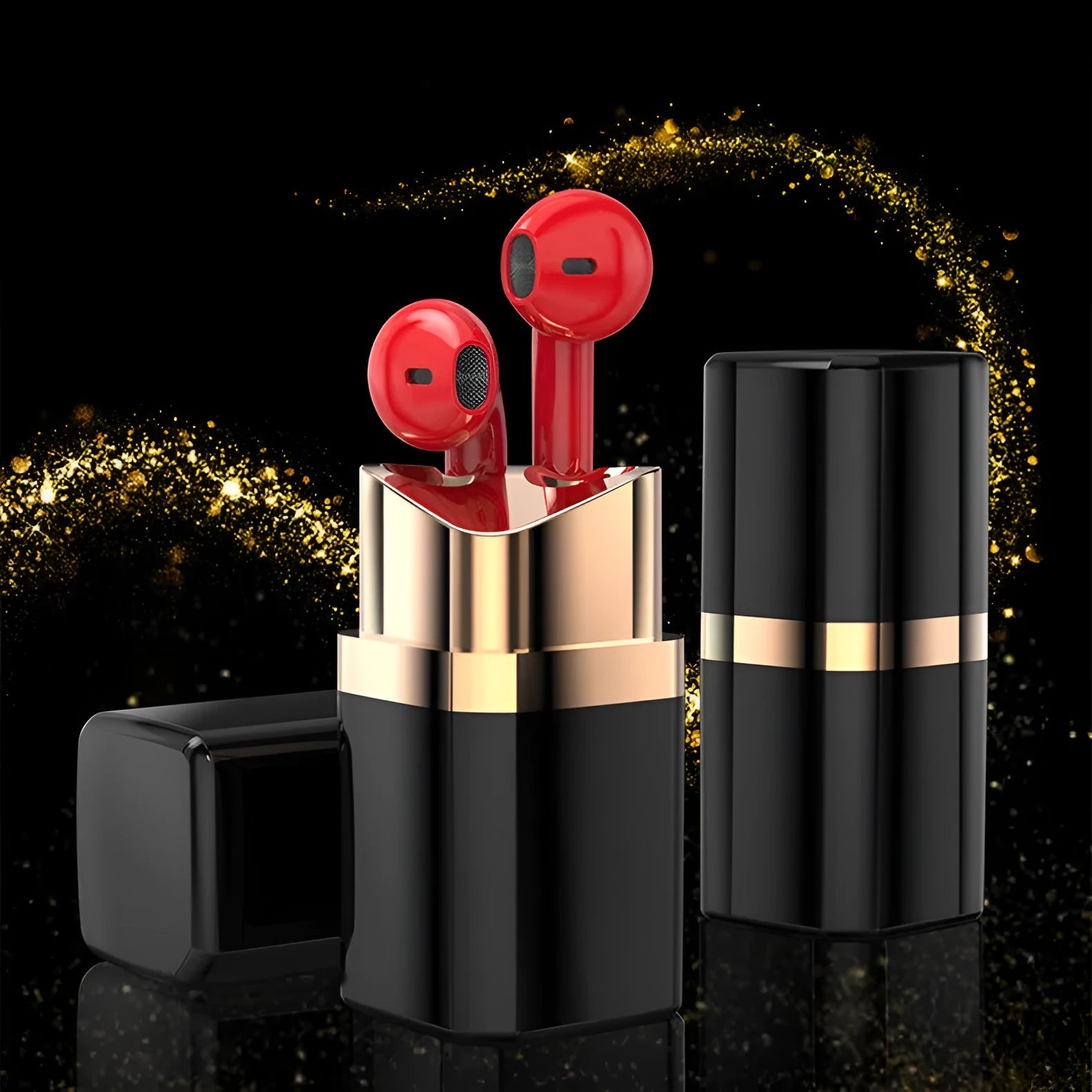 Lipstick-style Bluetooth wireless earphones in black pink purple white colours
