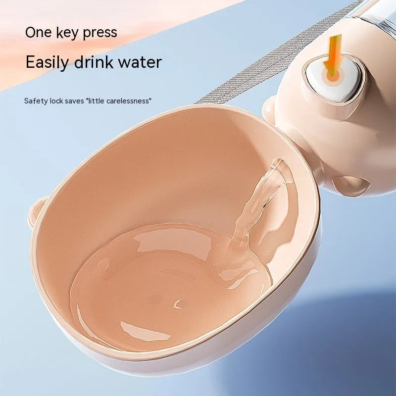 Portable dog water bottle and food container with integrated drinking bowl for pet travel