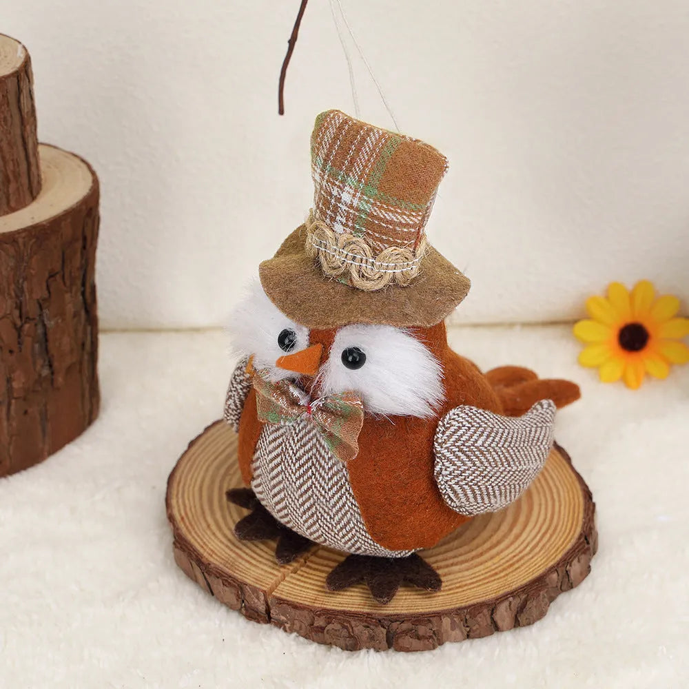 Orange and green owl harvest bird pendant ornament for window or desktop Thanksgiving decoration