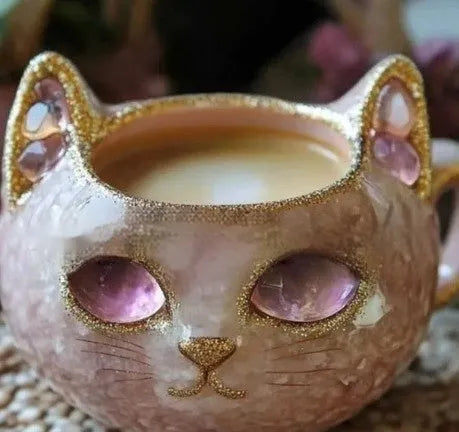 Purple geode mug with crystal cat design made from synthetic resin crafts material
