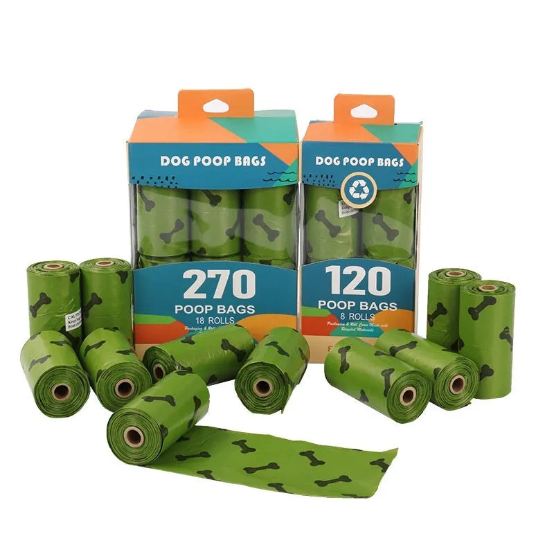 Degradable dog waste bag roll showing military green colour with black bone pattern print