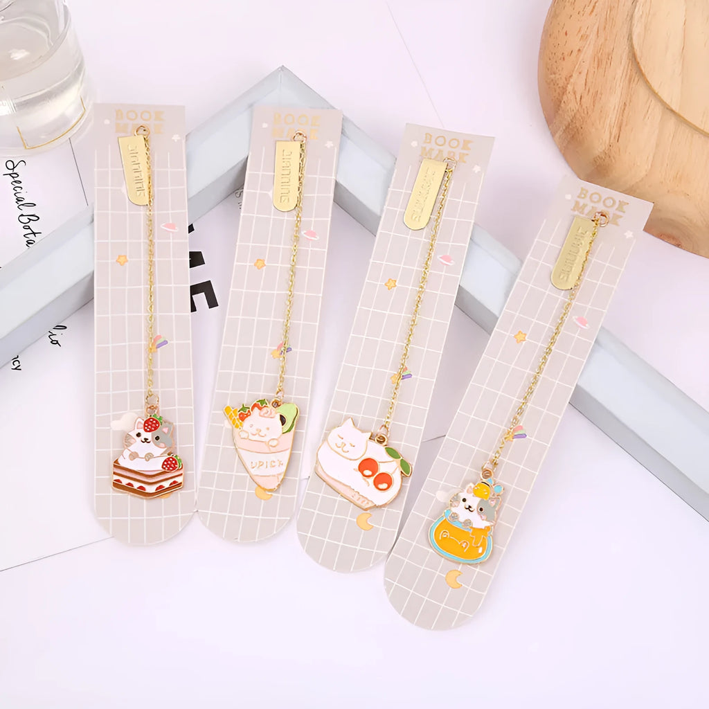 Jane Lime Foodie Cat metal bookmark with cartoon pendant in choice of four designs.