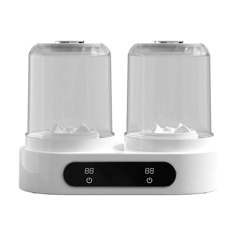 White double bucket portable mini washing machine with USB cable.