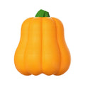 Pumpkin-shaped plastic dog toy with rope attachment for outdoor long throws and molar chewing