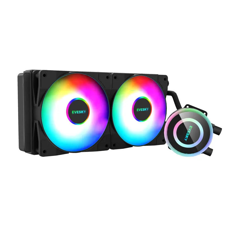 Aluminium CPU radiator with RGB fan options in 120mm, 240mm, and 360mm sizes