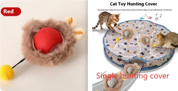 Silicone rolling cat toy ball available in red, green, and grey colours