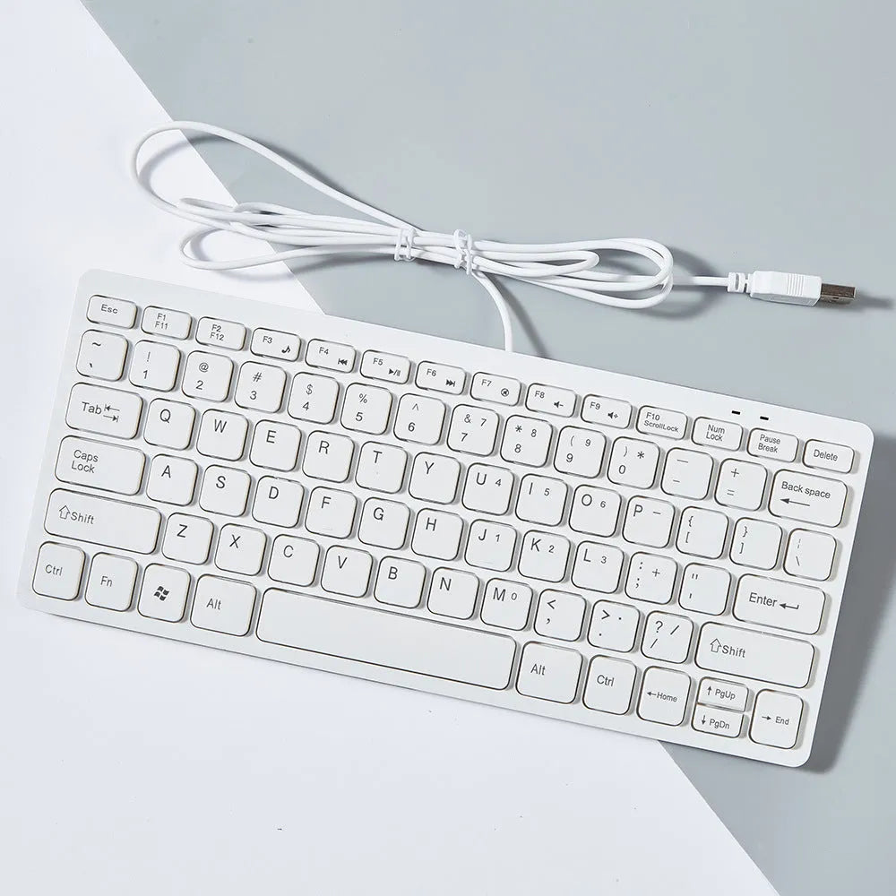 USB wired mini keyboard in black, white, pink, or blue colours with compact design