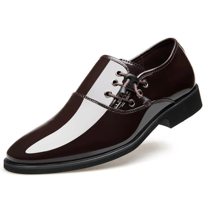 Men's black formal slip-on shoes with square heel and round toe