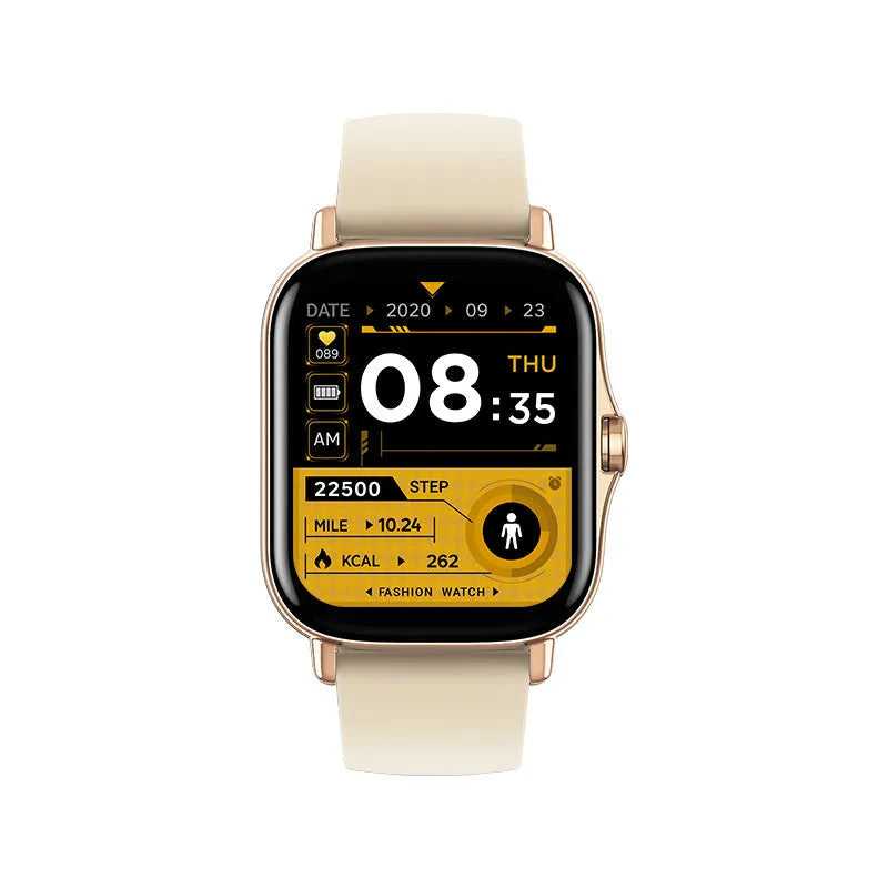 GT20 smartwatch with alloy case and silicone strap displaying health metrics on its screen
