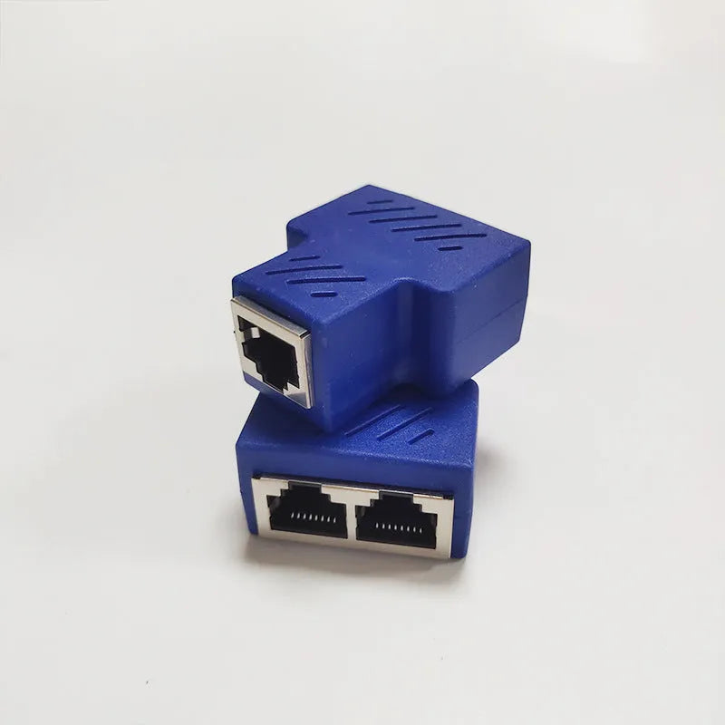 RJ45 network cable splitter adapter in white, yellow, red, blue, and black colours
