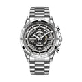 Men's waterproof luminous quartz watch with steel belt in black and blue, black and gold, or silver and white colour options