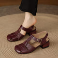 Women's genuine leather Roman sandals with square toe, available in black, red, beige, and creamy-white – sizes 34-40