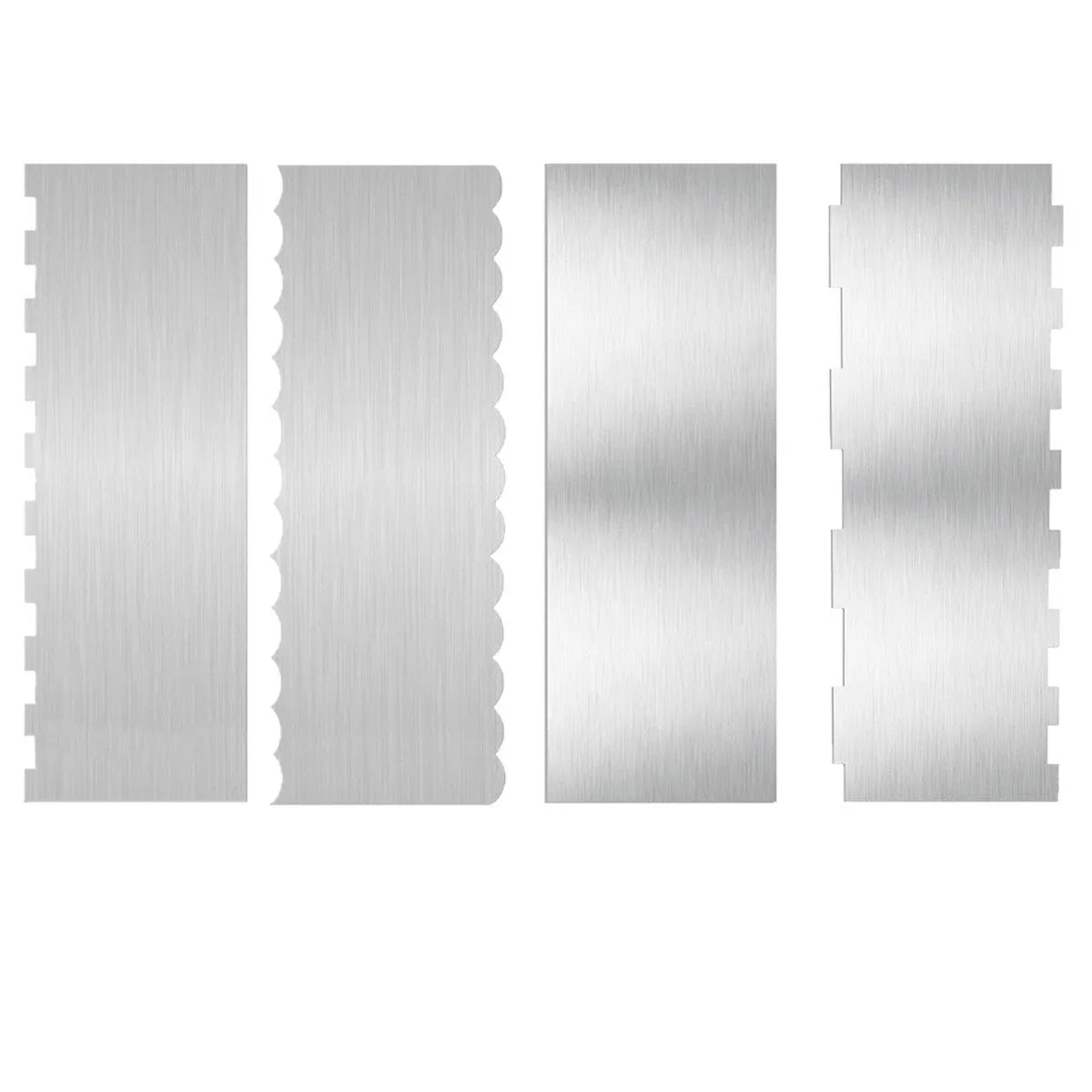 Stainless steel cake cream scraper with geometric polygon pattern edge for buttercream decorating