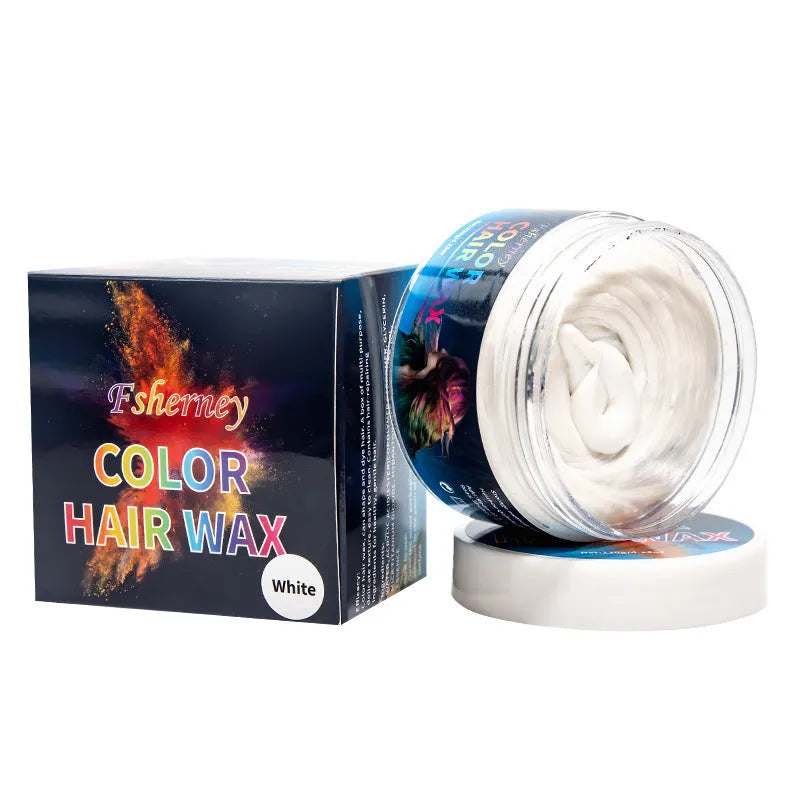 120g hair styling clay container showing colour options including blue, green, purple and rose red