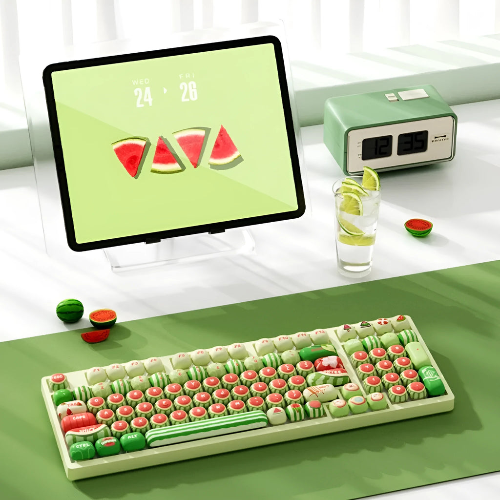 Watermelon themed mechanical keyboard key caps with full five-sided sublimation print.