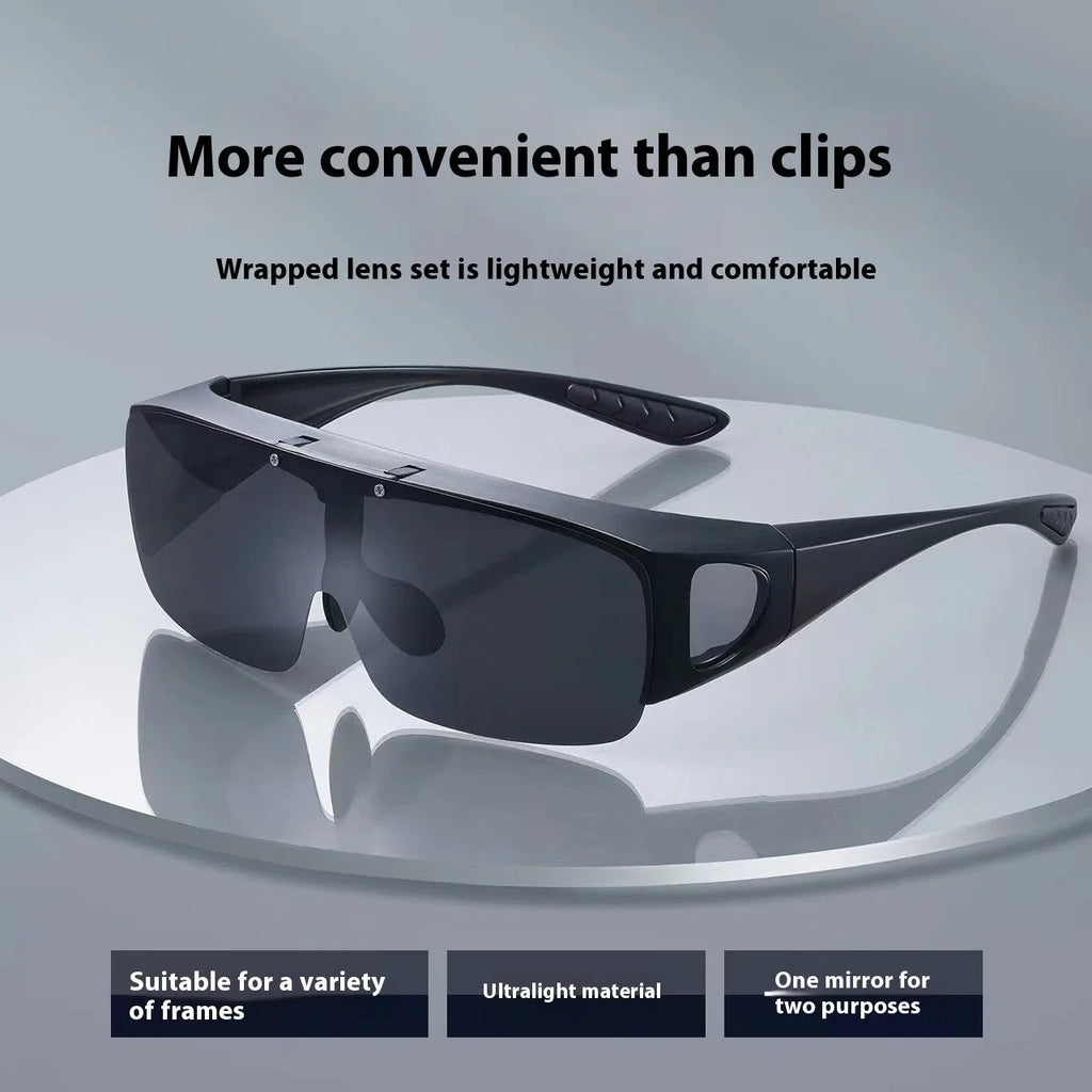 Polarised myopia sunglasses with a one-piece frame for outdoor sports like cycling and mountain climbing.
