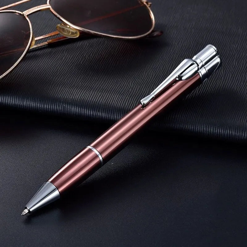 Metal windproof pen lighter showing jet flame, available in black blue red rose red silver yellow colours