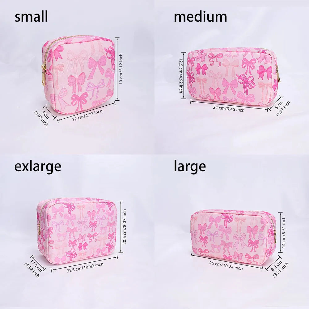 Printed nylon cosmetic bag in blue with cartoon animation pattern, travel storage pouch