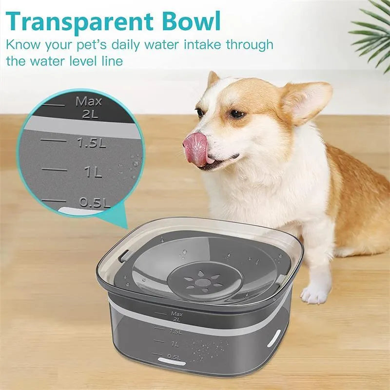 70oz Large Capacity Dog Water Bowl with Spill Proof Design, 2L Transparent Visible Water Level Slow Drinking Bowl for Dogs and Cats, Antispill Non-Slip Silicone Plugs and Frosted Bottom for Clean Floors