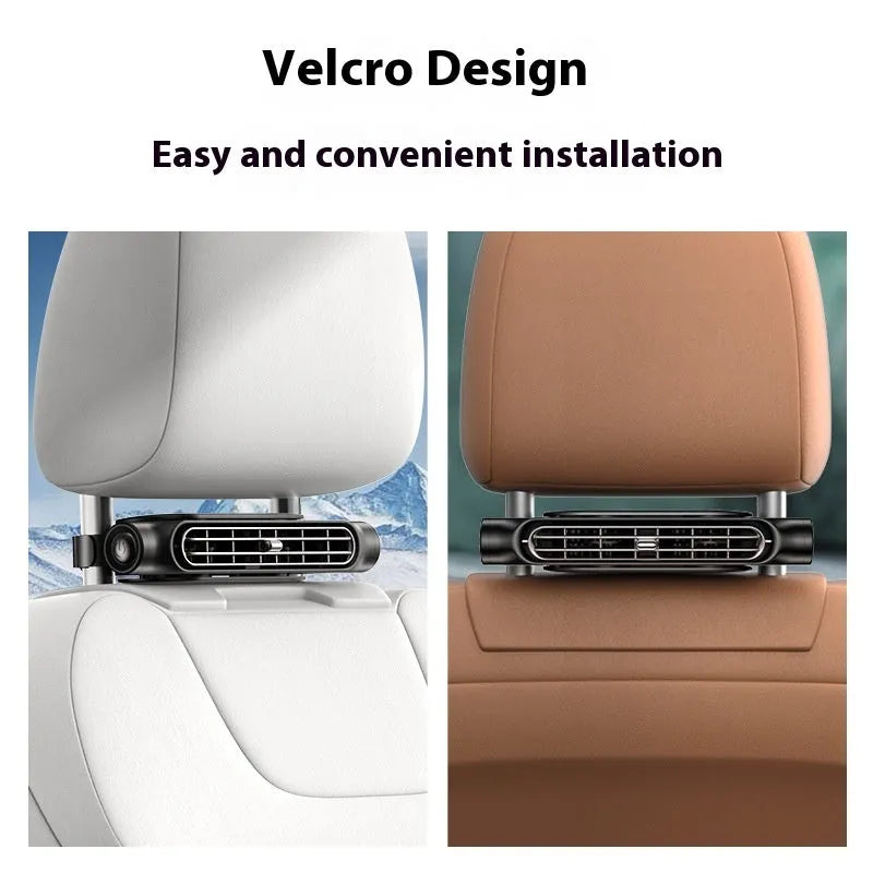 USB plug-in car fan with brushless motor and Velcro mounting for seat ventilation