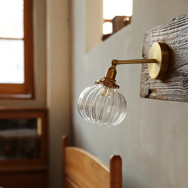 Pumpkin-shaped glass wall lamp for living room or bedroom with water ripple transparent glass finish