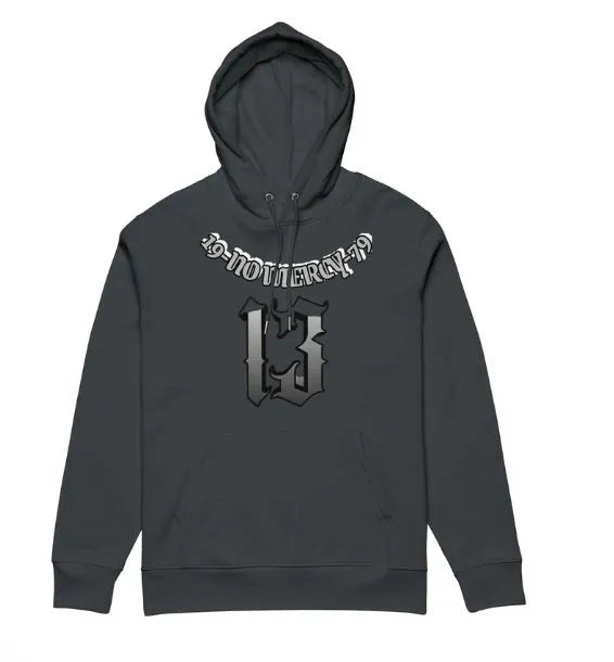 Loose fit fleece-lined hooded pullover sweater in grey, shown as team uniform business attire.