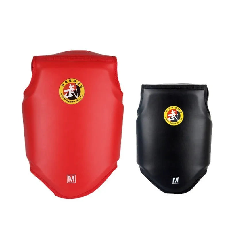 Red boxing helmet and chest protector set for fight training with PU construction